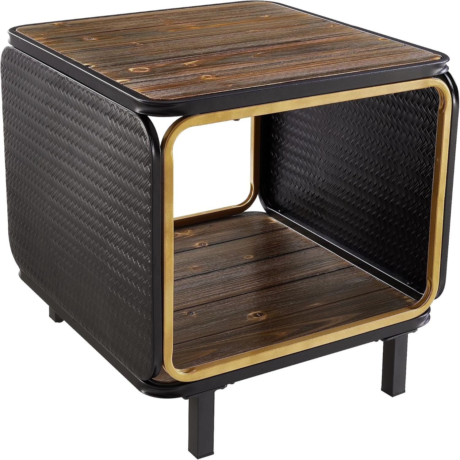 Square Coffee Table Solid Wood Desktop Metal Stand Coffee Tables for