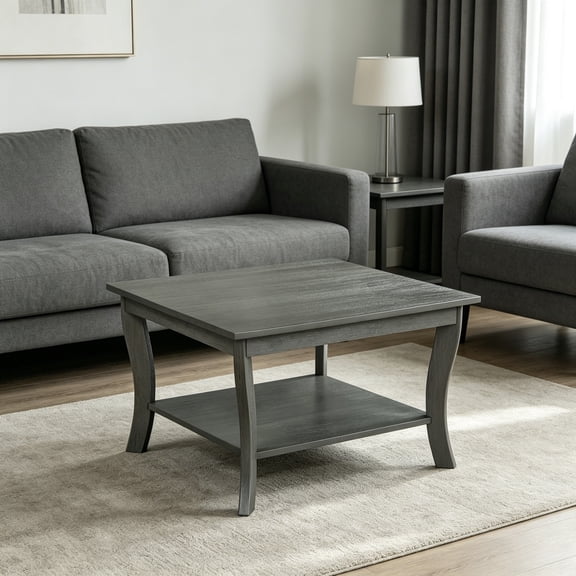 Square Coffee Table, Solid Wood Living Room Accent Table, 30" x 30" x 18", Dark Gray