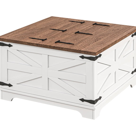Square Coffee Table in White | Flip Top Design for Storing Magazines and Remotes | Built with Sturdy Particleboard | Hides Items from View and Dust