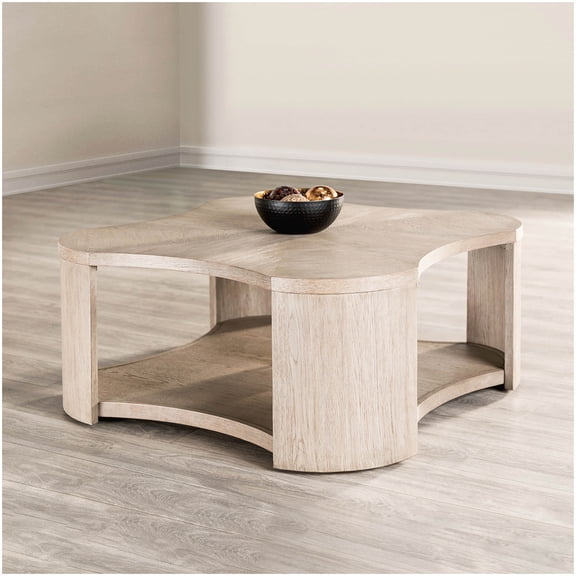 Square Coffee Table on Casters, Oak Finish Modern Design with Storage