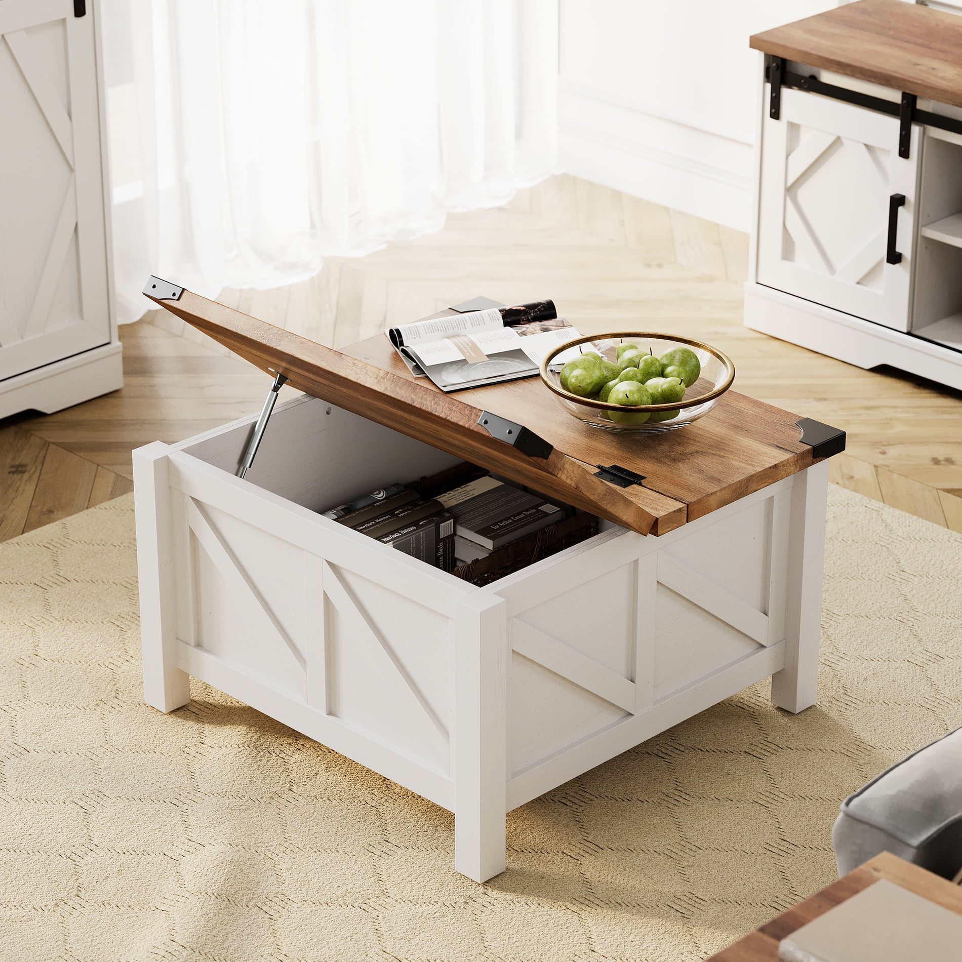 Square Coffee Table with Lift Top with Lift Top and Storage for Living Room White