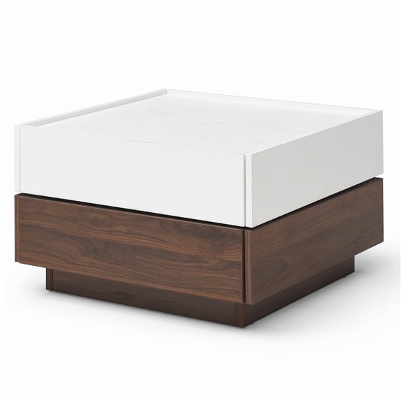 Square Coffee Table with Rotating Top, 2 Drawers and Large Storage for Modern Living Room