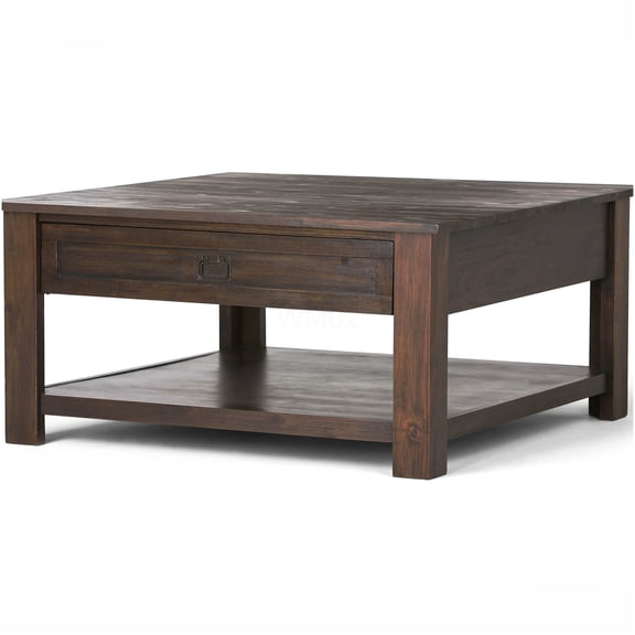 Square Coffee Table with Storage, Dark Brown Wood Console Table for Living Room, Lift Top Cocktail Table with Drawers and Shelf