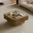 thumbnail image 1 of Square Coffee Table with Storage, Farmhouse Solid Wood Accent Tea Table, Modern Fluted Drum Center Table for Apartment Living Room, Brown, 1 of 7