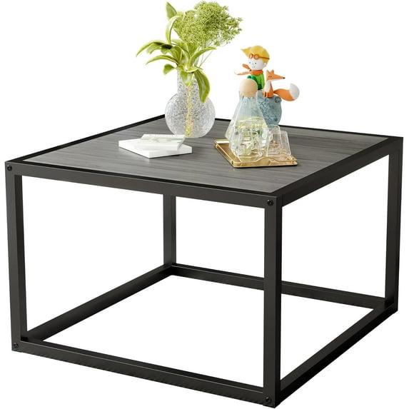 Square Coffee Tables for Living Room, Small Coffee Table with Storage Center Side Table with Wood Tabletop and Sturdy Metal Frame,Black and Gray/60x60x40cm