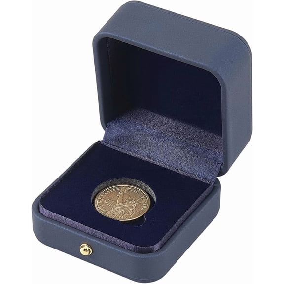 Square Coin Display Case 30mm PU Leather Challenge Coin Presentation Display Box Blue Leather Commemorative Medals Badges Holder