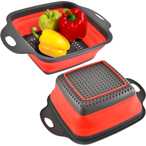 Collapsible Silicone Colander, Foldable Kitchen Strainer Basket with Handles, Space-Saving Vegetable/Fruit Washing Bowl for Kitchen, RV & Camping