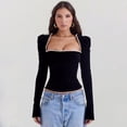 thumbnail image 1 of Square Collar Backless Bandage Sexy T-shirt Women Autumn Winter New Black Shoulder Pad Sleeve Skinny Sexy Party Tops, 1 of 6