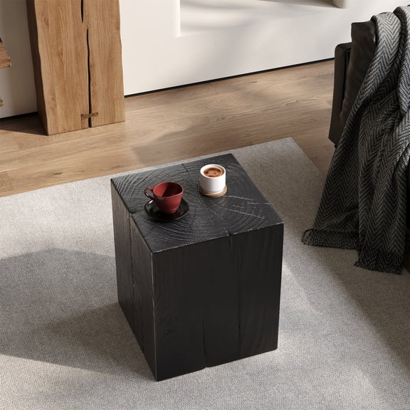 Square-Column End Table, Wood-Look Table for Indoor Outdoor Use, Black