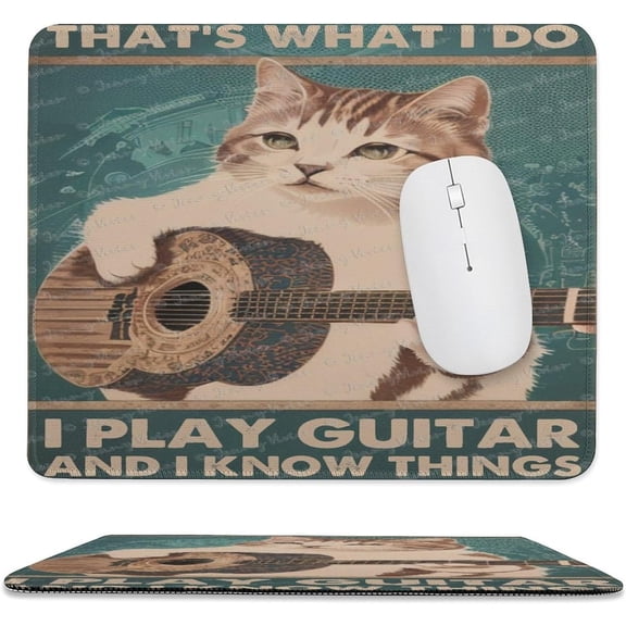 Square Computer Mouse Pads with Personalized Design, Washable Mouse Mat, Office Home Gaming Non-Slip Rubber Base Mouse Pad, Cat Guitar Rock Music, Gifts for Friends 10x12 Inch