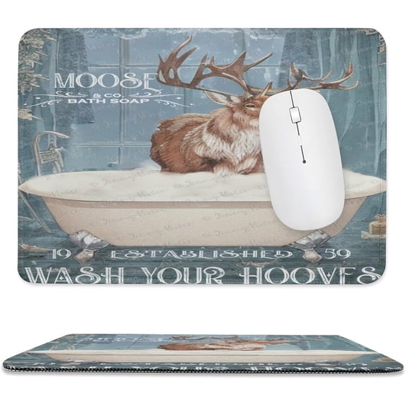 Square Computer Mouse Pads, Washable Mouse Mat, Office Home Gaming Non-Slip Rubber Base Mouse Pad, Moose in The Bathtub, Gift for Christmas Birthday 8x10 Inch