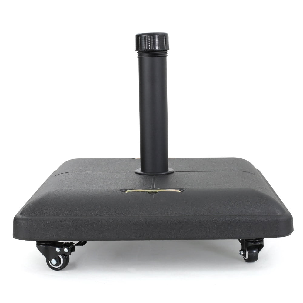 Square Concrete Umbrella Base with Wheels Heavy Duty Outdoor Patio Umbrella Stand with Adjustable Knob Black