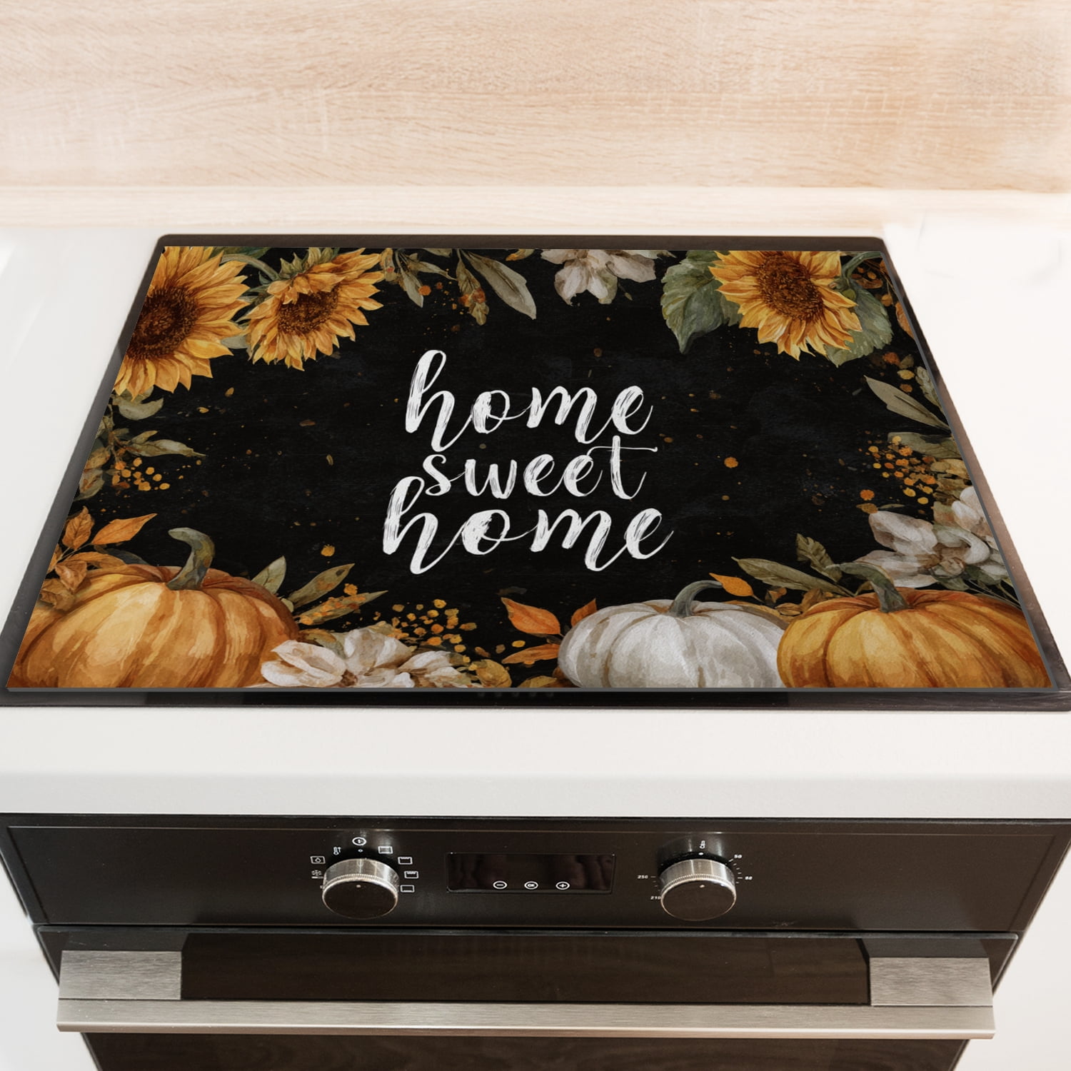 Square Cooktop Covers for Electric Glass Stove, Sweet Home Sunflower Print Foldable Glass Top Stove Cover Protector, Foldable Decoration Mat for Kitchen RV (28×20 Inch)