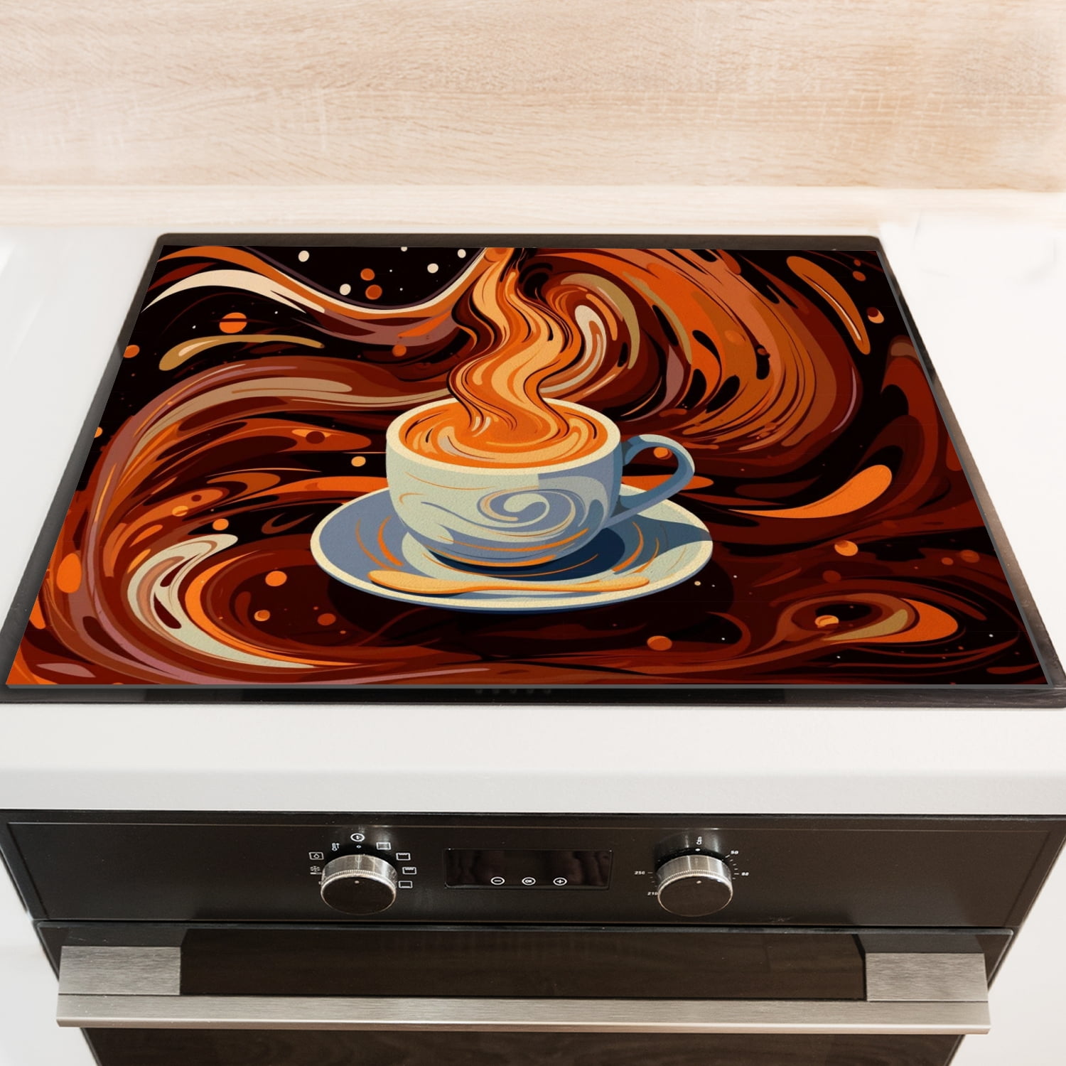 Square Cooktop Covers for Electric Glass Top, Coffee Cup Design Foldable Glass Top Stove Cover Protector, Multipurpose Decoration Mat for Kitchen RV (28×20 Inch)
