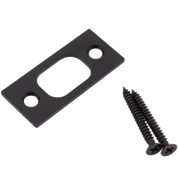 Stone Harbor Hardware Square Corner Deadbolt Strike Plate, 1" x 2-1/4", 1-5/8" Center-to-Center, Matte Black
