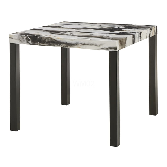Square Counter Height Dining Table with Faux Marble Top, Modern White Brown Black Wood Table for Dining Room, Kitchen, Breakfast Nook