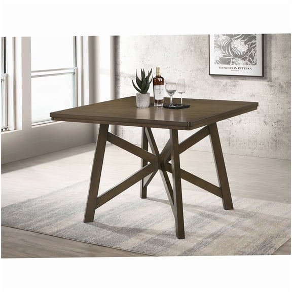 Square Counter Height Kitchen Table, Engineered Hardwood, Brown Rustic Finish, for Dining Room & Breakfast Nook