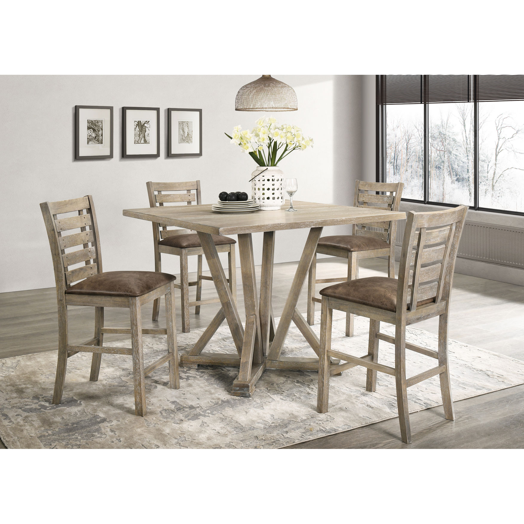 Square Counter Table and Chairs / Light Brown Wood, Simple Setup ...