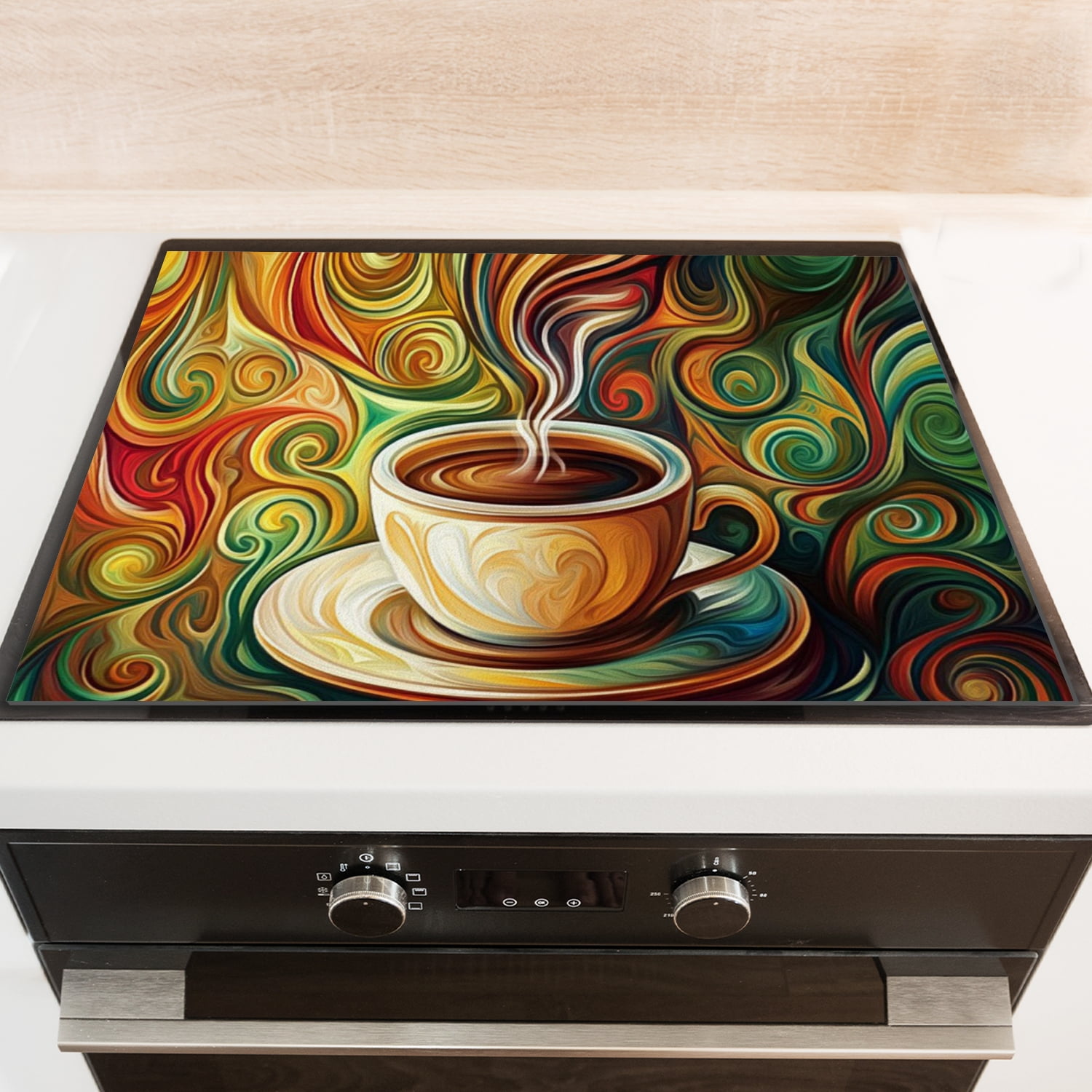 Square Cover for Gas Stove Top, Cup of Coffee Vintage Heat Resistant Gas Burner Stove Covers, Glass Induction Cooktop Protector Mat for Kitchen RV (28×20 Inch)