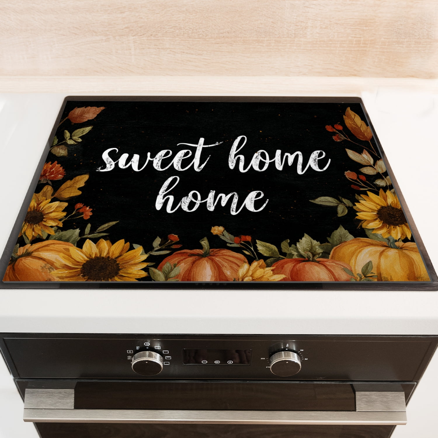 Square Cover for Stove Top Electric Flat Top, Sunflower Pumpkin Sweet Home Print Washable Foldable Stovetop Cover, Kitchen Decor Cooktop Mat for Kitchen RV (28×20 Inch)