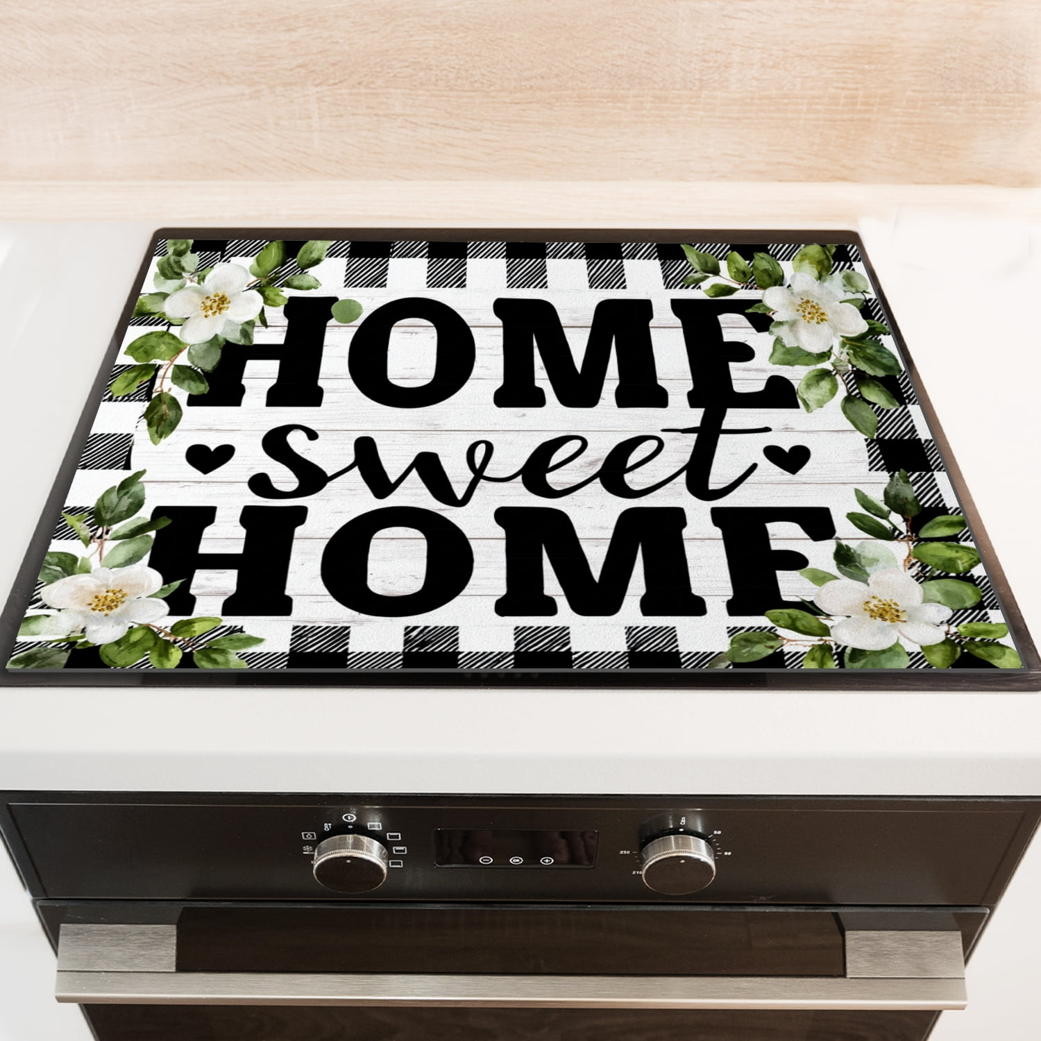 Square Cover for Stove Top Electric Flat Top, Sweet Home Rustic Wood Design Multipurpose Oven Protector Mat, Range Cover Expands Usage Spaces for Kitchen RV (28×20 Inch)