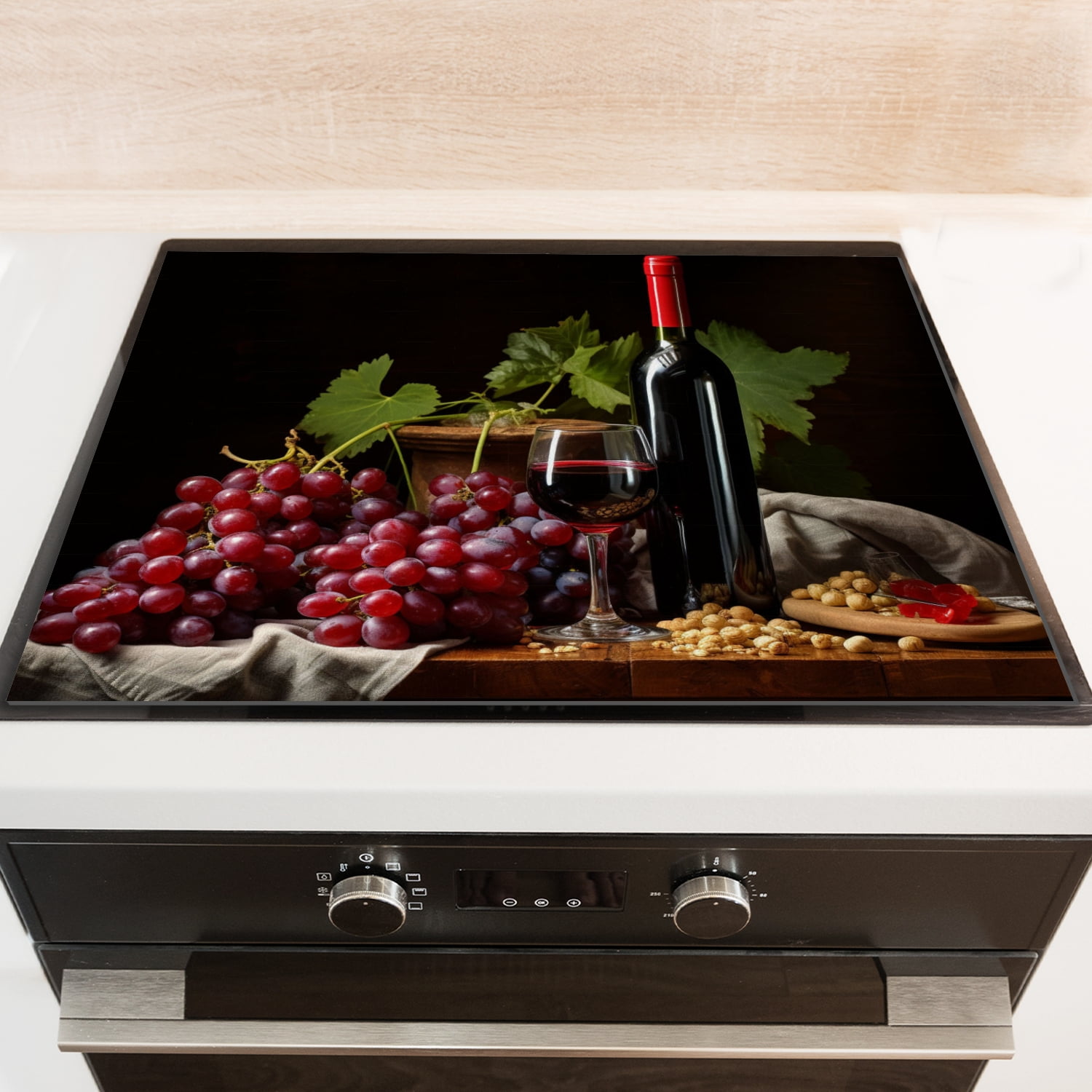 Square Cover for Gas Stove Top, Wine Glass And Grapes, Stove Burner Covers, Glass Induction Cooktop Protector Mat for Kitchen RV (28×20 Inch)