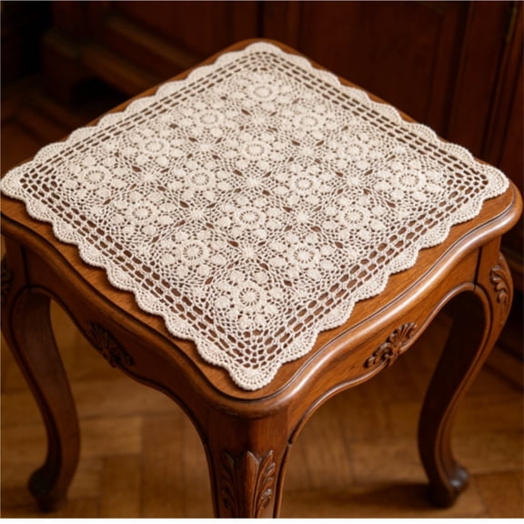 Square Crochet Tablecloth 100% Cotton Handmade Lace Table Dresser Table Placemats Crocheted Doilies