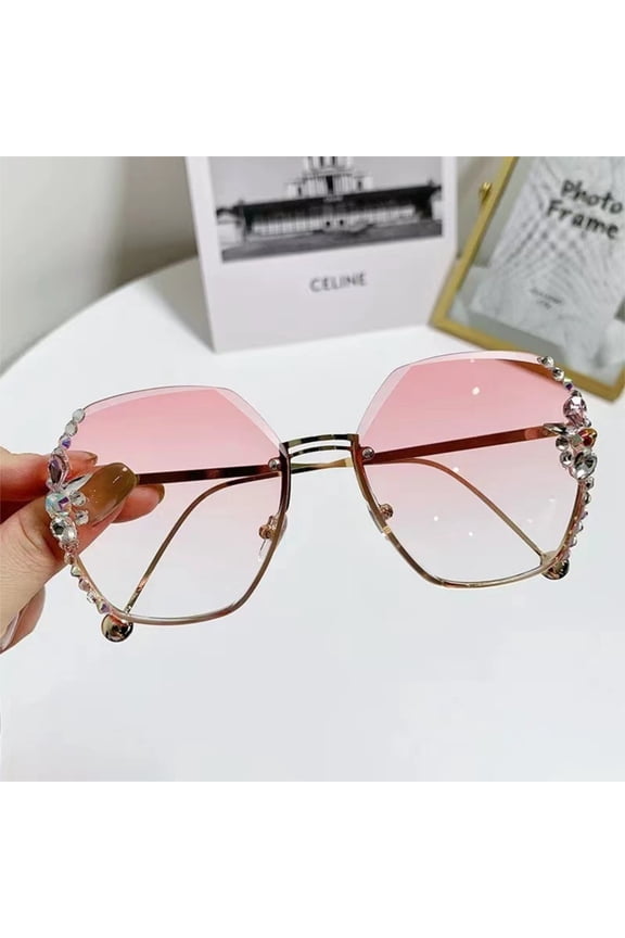 Square Crystal Sunglasses Women Shades Rimless Rhinestone Sun Glasses Female Party Eyewear Sunglasses For Women Oversized Rimless Cutting Lens Sun Glasses