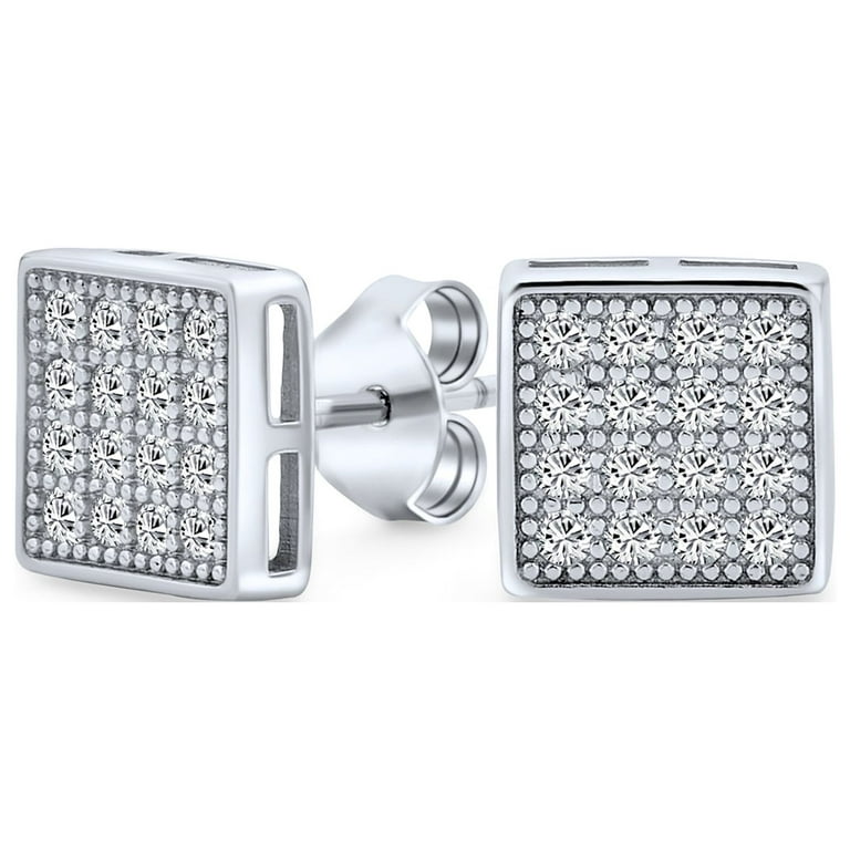 Square silver stud earring for men, jewelry gift for him