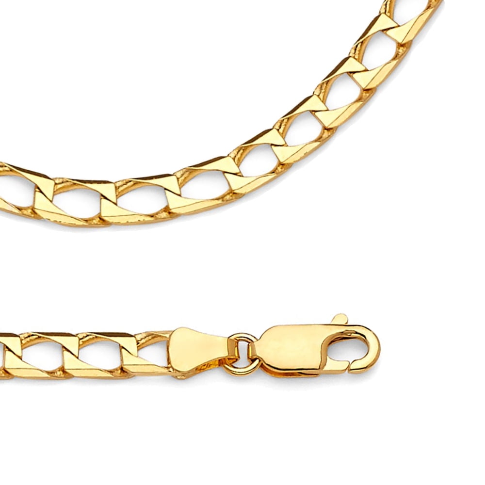 Square Curb Necklace Solid 14k Yellow Gold Chain Mens Diamond Cut Link Polished Heavy, 4.1 mm - 20 inch