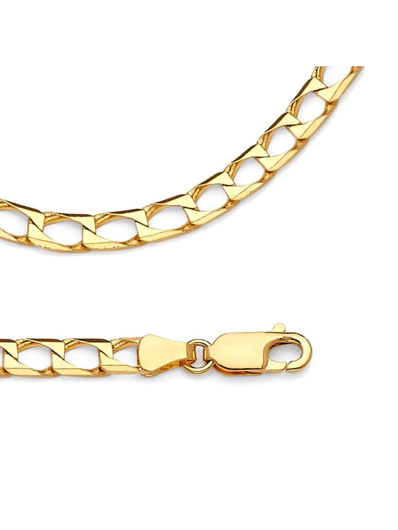 Square Curb Necklace Solid 14k Yellow Gold Chain Mens Diamond Cut Link Polished Heavy, 4.1 mm - 20 inch