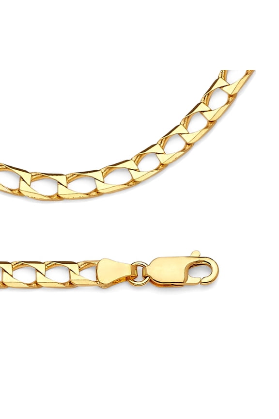 Square Curb Necklace Solid 14k Yellow Gold Chain Mens Diamond Cut Link Polished Heavy, 4.1 mm - 24 inch
