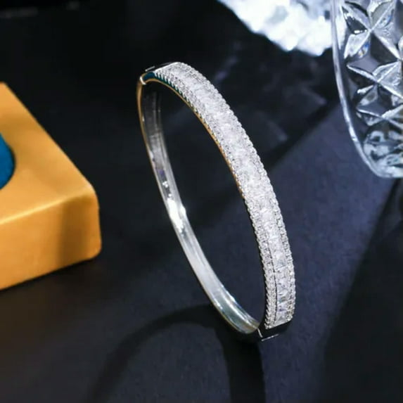 Square Cut CZ Yellow Gold Plated Open Cuff Bangle for Women Multicolor Jewelry