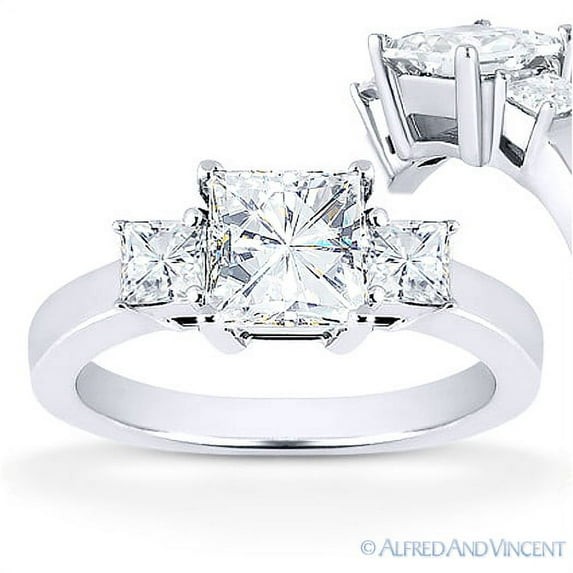 Square Cut Charles & Colvard Forever ONE Moissanite 3-Stone Engagement Ring in 14k White Gold