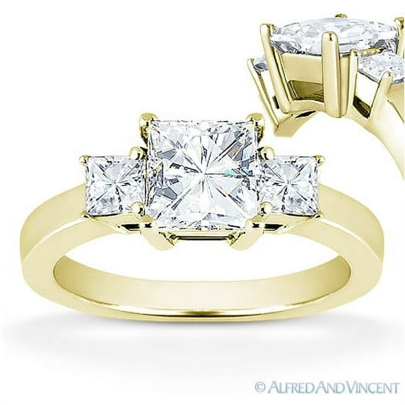 Square Cut Charles & Colvard Forever ONE Moissanite 3-Stone Engagement Ring in 14k Yellow Gold