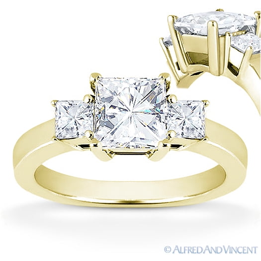 Square Cut Charles & Colvard Forever ONE Moissanite 3-Stone Engagement Ring in 14k Yellow Gold