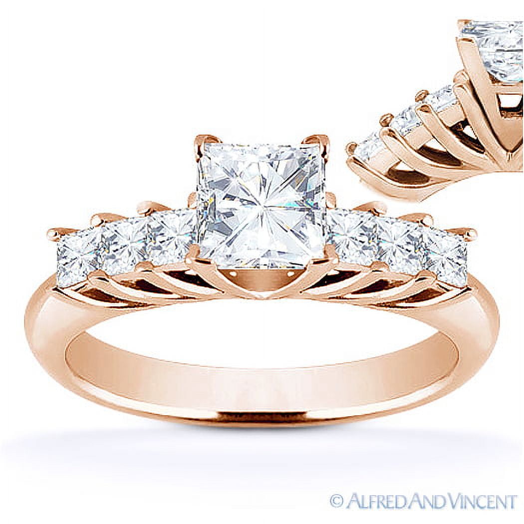 Square Cut Charles & Colvard Moissanite 7-Stone Engagement Ring in 14k ...
