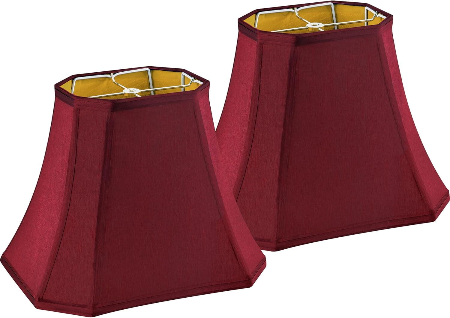 Square Cut Corner Lampshades Burgundy Red, 8x14x11 Inch Medium Table Lamp Shades, Natural Faux Silk Lamp Shade for Floor Lamps,Bedroom and Living Room, Easy Assembly Required (Set of 2)