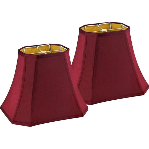 Square Cut Corner Lampshades Burgundy Red, 8x14x11 Inch Medium Table Lamp Shades, Natural Faux Silk Lamp Shade for Floor Lamps,Bedroom and Living Room, Easy Assembly Required (Set of 2)