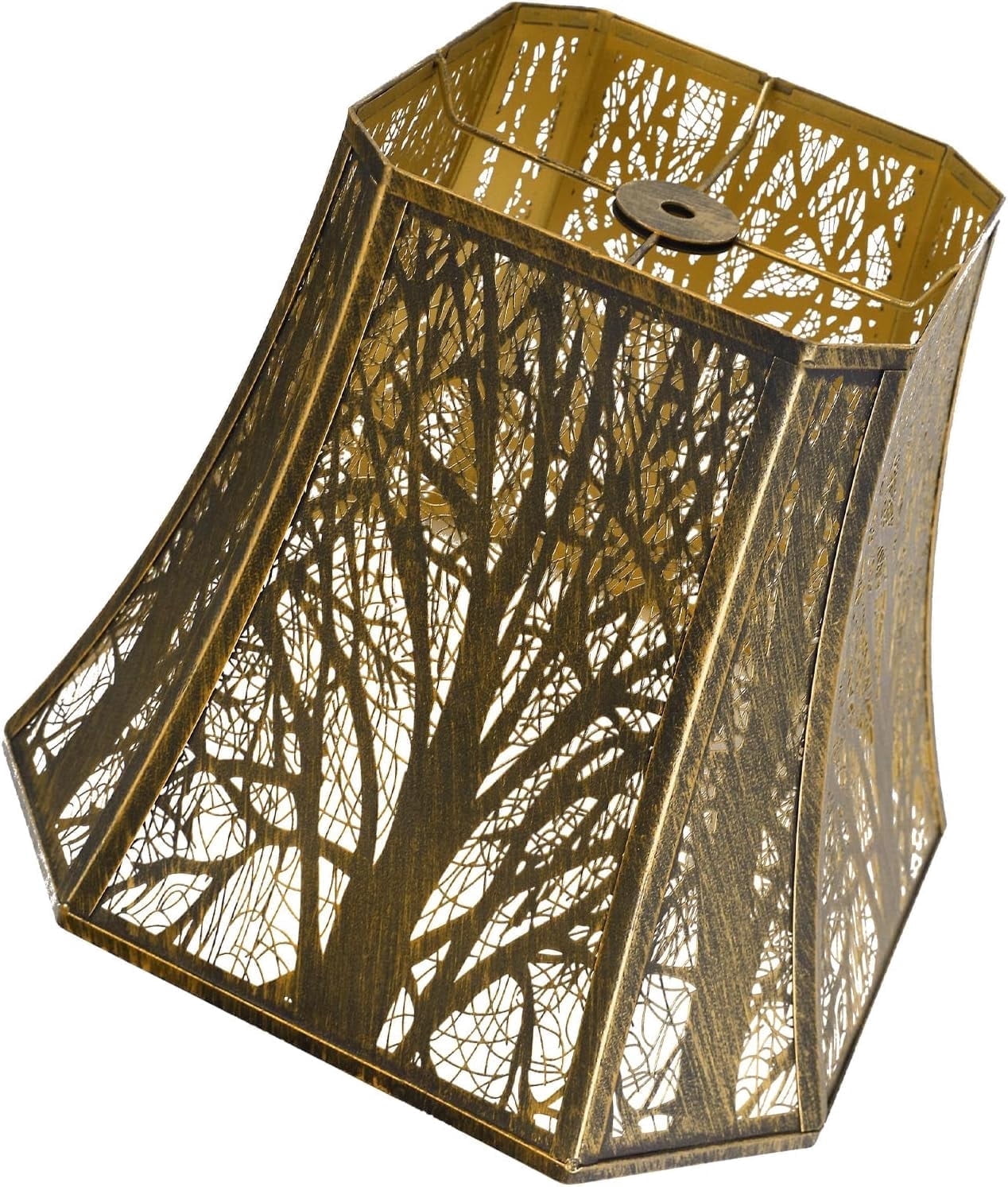 Square Cut Corner Metal Lamp Shades For Table Lamp, SWAIFDEE Medium Bell Lampshade For Floor Lamp Shade(Spider Fitter) 7" x 12"x 10.5" H , Bronze Gold Tree Pattern