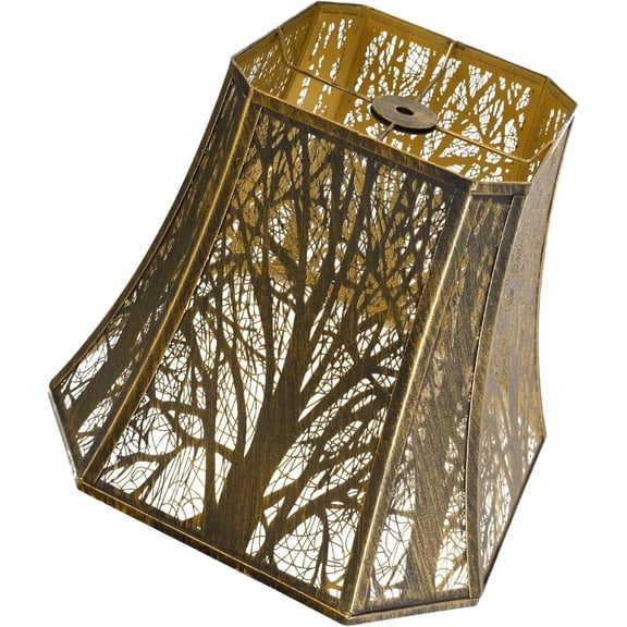 Square Cut Corner Metal Lamp Shades For Table Lamp, SWAIFDEE Medium Bell Lampshade For Floor Lamp Shade(Spider Fitter) 7" x 12"x 10.5" H , Bronze Gold Tree Pattern