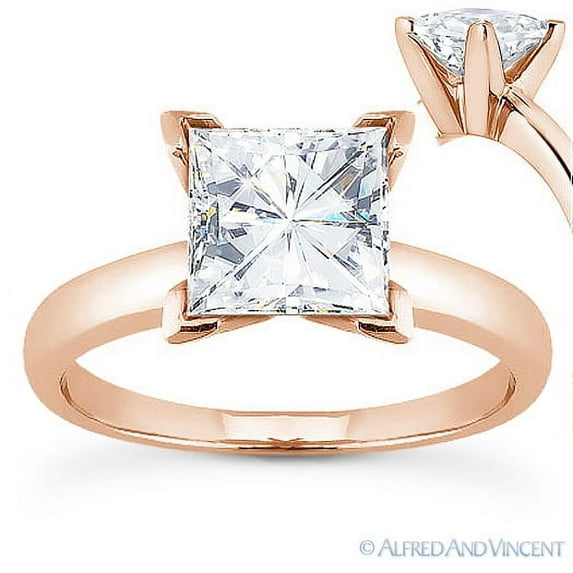 Square Cut Forever Brilliant Moissanite 4-Prong Solitaire Engagement Ring in 14k Rose Gold