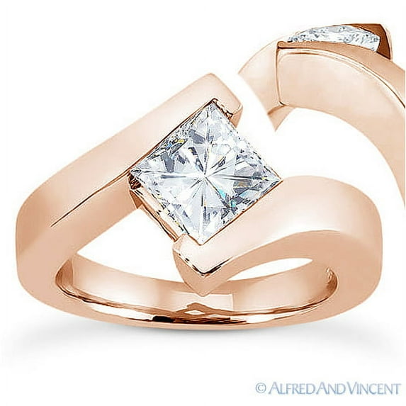 Square Cut Forever Brilliant Moissanite Solitaire Bypass Engagement Ring in 14k Rose Gold