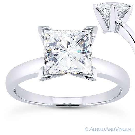 Square Cut Forever ONE D-E-F Moissanite 4-Prong V-Claw Solitaire Engagement Ring in 14k White Gold