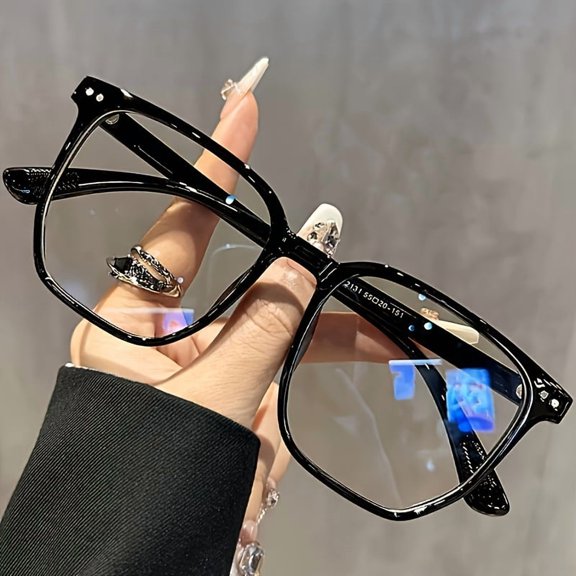 Square Cyberpunk-style Non- Lens Glasses, Oval Full-frame PC Material, Blue Light Blocking. Suitable for Computer, TV, and Phone Use - Plastic Hinges, Lightweight and Comfortable