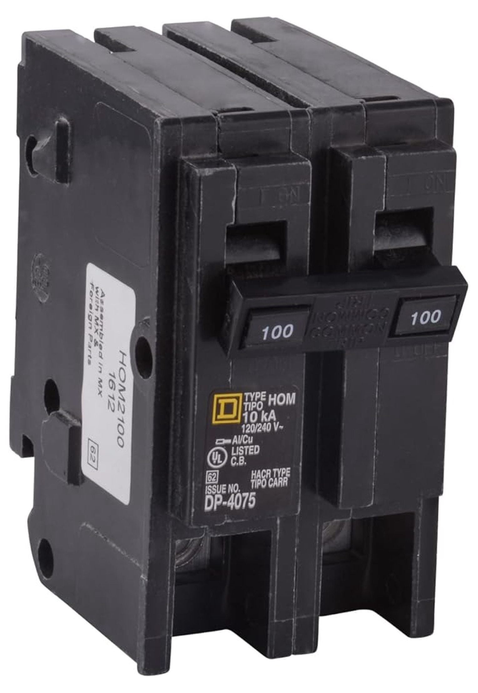 Square D 100 Amp Circuit Breaker 2 Pole Homeline 120/240V 10kA Plug-in Residential Electrical Breaker