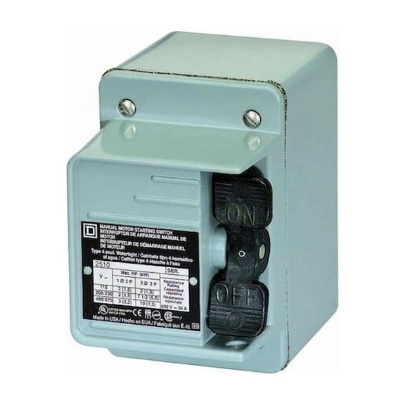 Square D Manual Motor Starter, 1 P, 1 Phase, Toggle, 16 A 2510FW1P