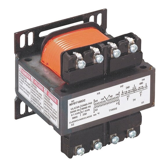 Square D Control Transformer, 250 VA, Not Rated, 24V AC, 240/480V AC 9070T250D2