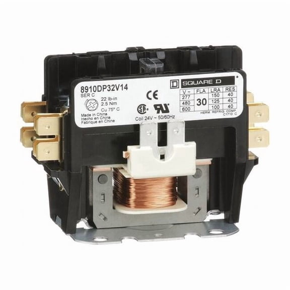 Definite Purpose Magnetic Contactor, 24V AC, 2 P, Non-Reversing, 1 Phase 8910DP32V14