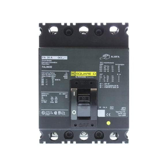 Square D FAL36030 FAL Type Circuit Breaker, 30-Amp, 3-Pole, 240/600-Volt